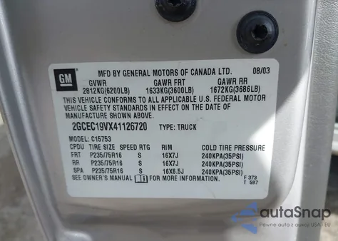 2004 Chevrolet Silverado 1500 Ls z USA, uszkodzony, nr VIN 2GCEC19VX41126720